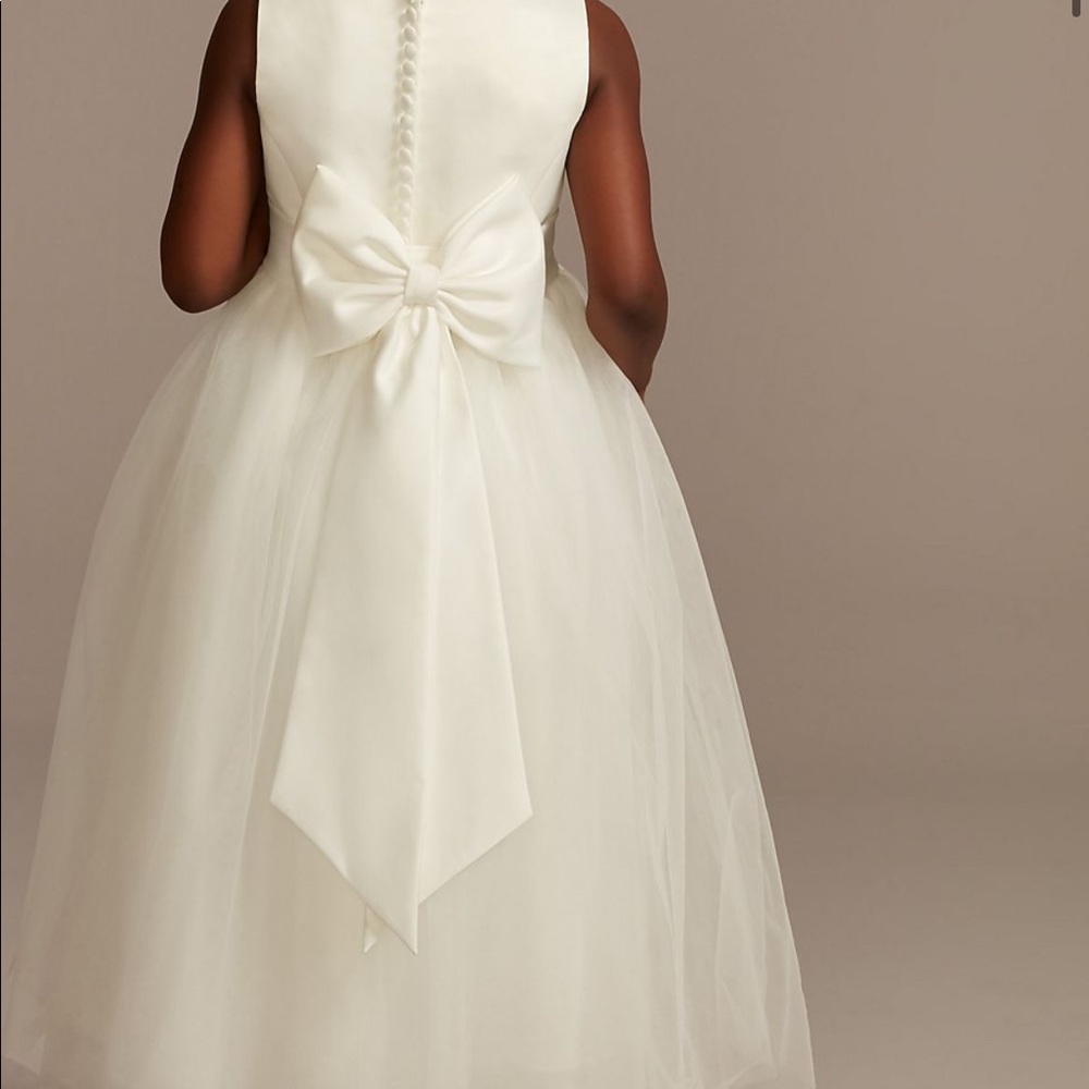 Satin Flower Girl Dress w Tulle Skirt- Ivory 2T